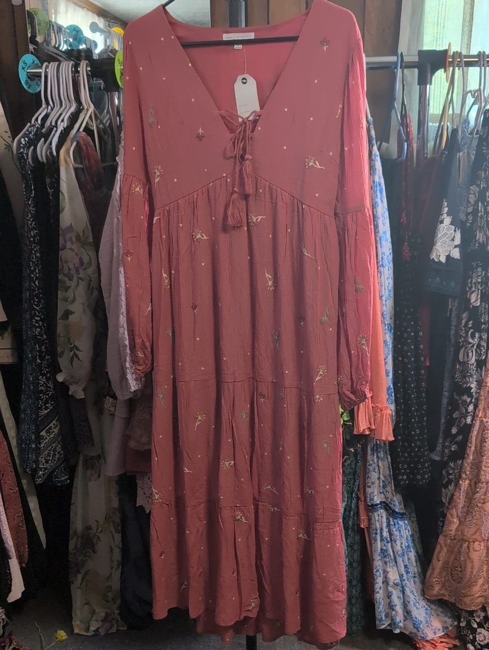Coco + Jaimeson Boho Tie-Front Maxi Dress in Dusty Rose NWT